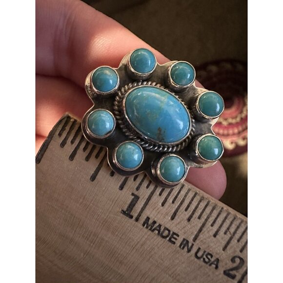 Zia Sterling Silver 925 Large Turquoise Cluster Pierced Earrings NEW - Picture 5 of 7